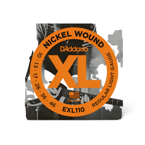 Juego de Cuerdas Daddario Modelo EXL110. Imagen de las cuerdas dentro del embalaje original.